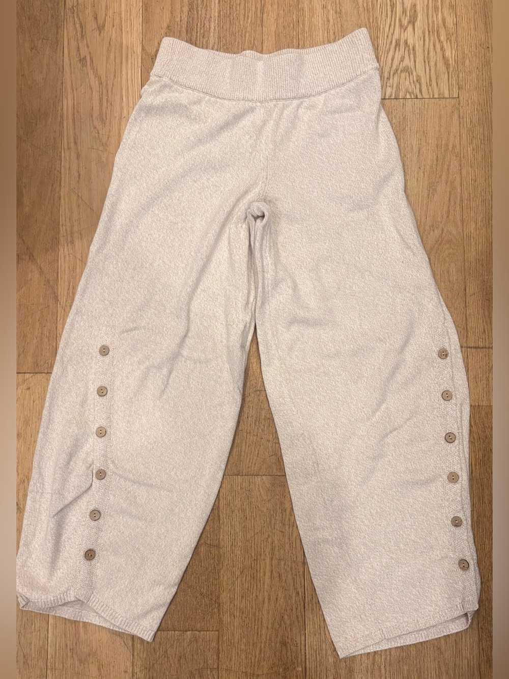 Free People Free-est' Cream Wide-Leg Button-Accent Knit Pants